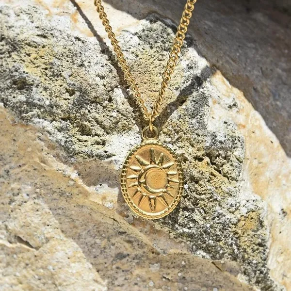 Gold Sun and Moon Oval Pendant Necklace - Image 5