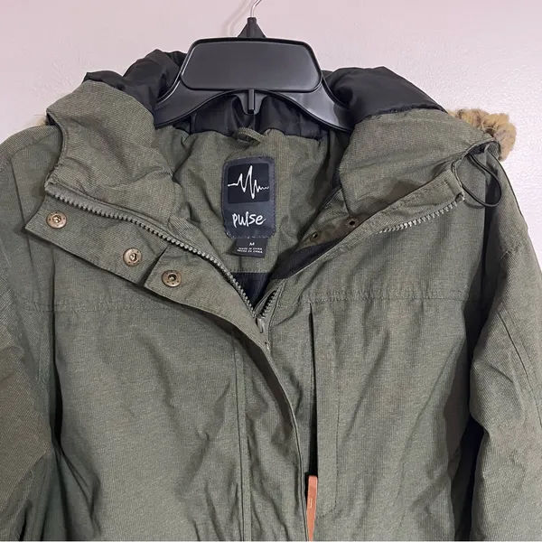 Pulse Olive Green‎ Hooded Winter Parka Jacket Faux Fur Trim Snow Skirt Medium - Image 6
