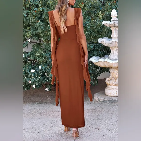 Pretty Garden Elegant Rust Evening Gown - Image 2