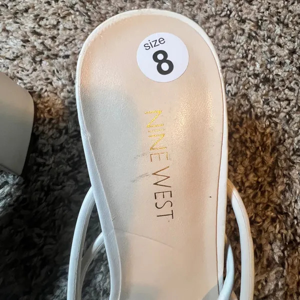 Nine West Gainer White Strappy Block Heel Sandals Square Toe‎ Mules Womens 8M - Image 2