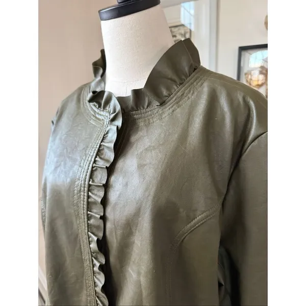 Hot in Hollywood Vegan Faux Leather Green Ruffle Jacket 2X - Image 5