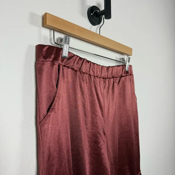 Persaya Women’s Wide Leg Satin Cargo Pants in Burgundy/Brown Size XL - Image 9