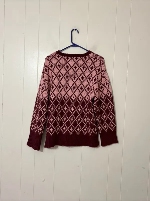 Maeve Anthropologie Sigfried Sweater M Pink Burgundy Fair Isle Knit Wool Blend - Image 10