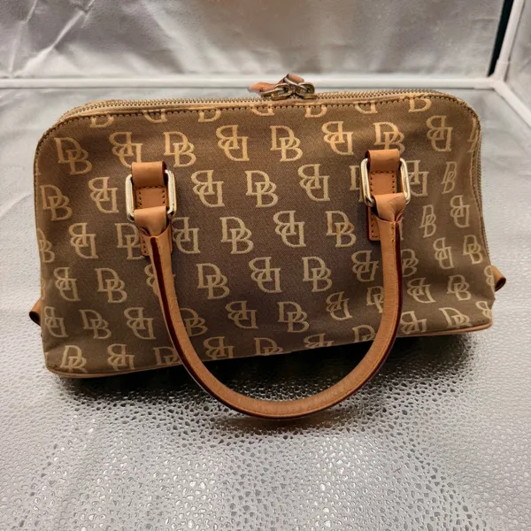 Dooney & Bourke Monogram Satchel Hand Bag Purse Womens Brown Tan Vintage K802423 - Image 10