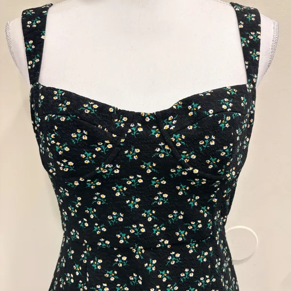 Hutch Ditsy Floral Corset Mini Dress Black Sweetheart Ruffle Flounce Hem‎ Small - Image 4