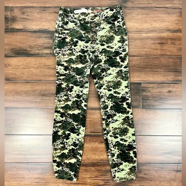 Anthropologie Pilcro Green Print Corduroy Skinny Pants - Size 24P - Image 2