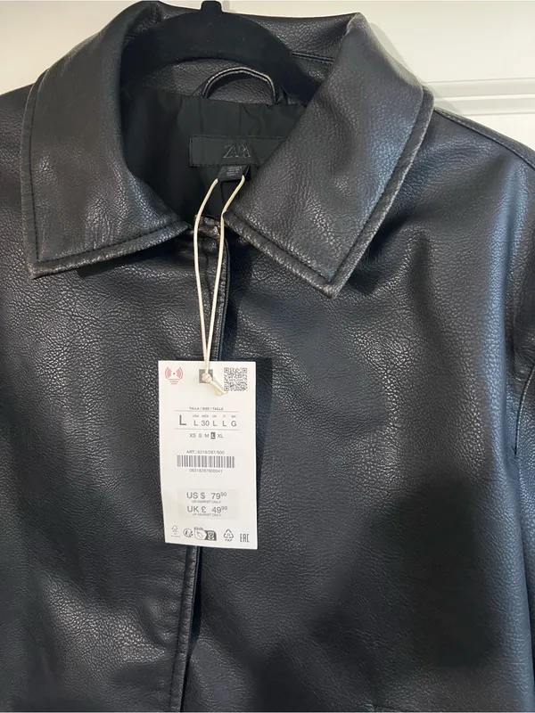 Zara Black Faux Leather Jacket - Image 4