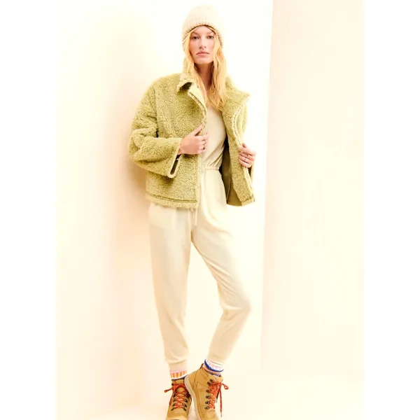 Free People Moon River Sherpa Collared Jacket Pale Lime size S - Image 3