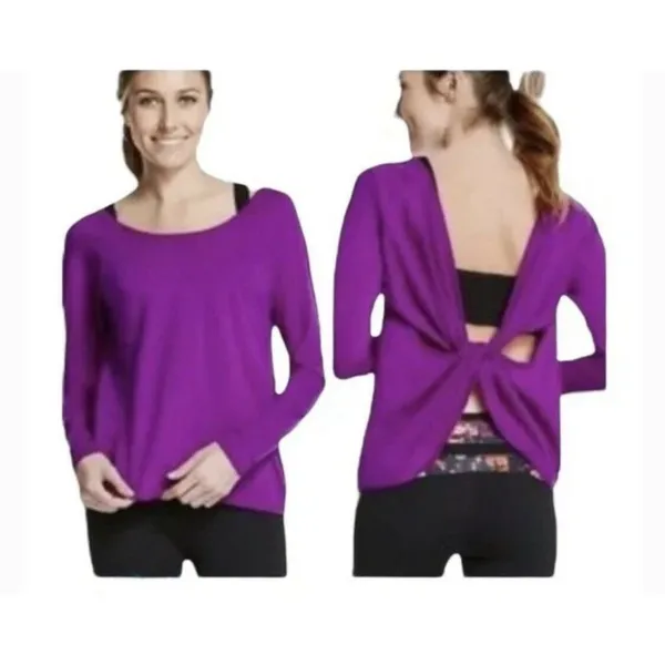 Fabletics Womens Switchback Activewear Top Size M Long Sleeve Purple Shirt - Image 2