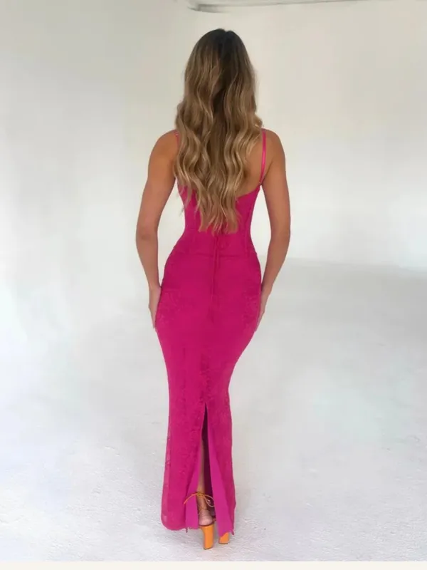 Outcast Ashby Dress Hot Pink Lace Corset Maxi Dress - Image 2