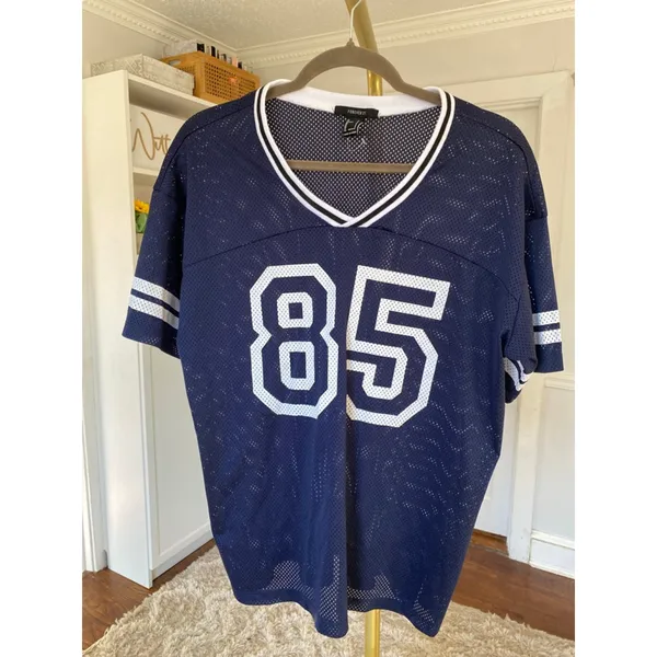 Forever 21 Navy Mesh Football Jersey‎ Graphic Basketball Sporty Gameday Soccer S - Image 2