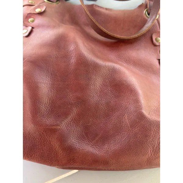 Nine West Vintage America Brown Leather Tote Studded Boho Shoulder Bag Handbag - Image 11