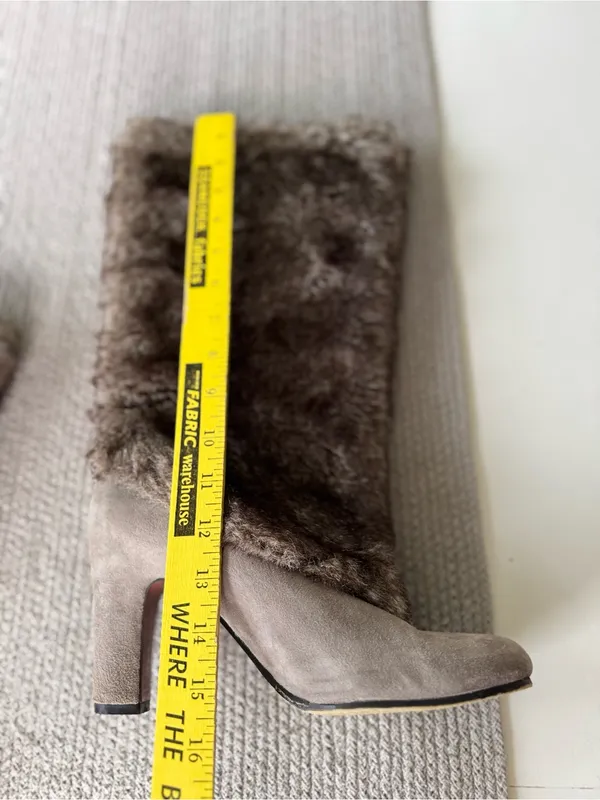 Sam Edelman Shalin Gray Genuine Suede Leather Faux Fur Tall Heeled Boots Sz 9 - Image 7