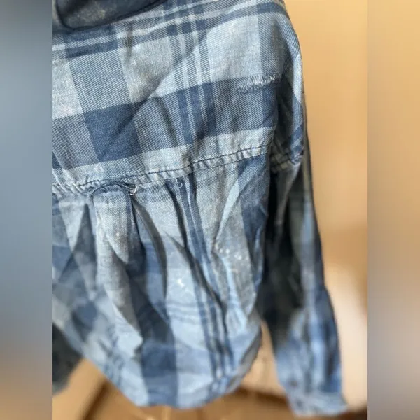 American Eagle Outfitters Blue Plaid Button Down Hooded Top Size XS - Image 10