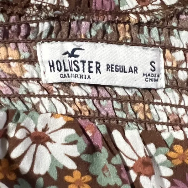 Hollister Floral Mini Dress Womens‎ Small Brown Smocked Back Long Sleeve Ruffle - Image 7