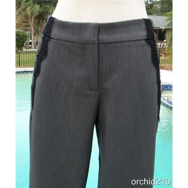 Cache Black Lace Satin Self Belt Gray Bi Stretch Crop Pant New $118 NWT Size 6 - Image 10