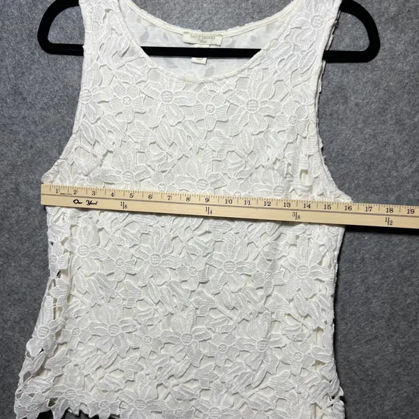 Saint Tropez West Top White Floral Lace‎ Overlay Sleeveless Tank Small - Image 2