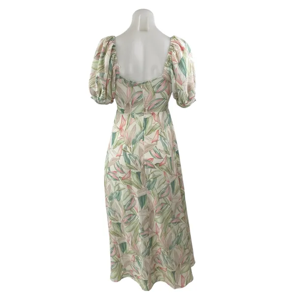 Lulus Thriving Moment Floral Cut Out Ruched Puff Sleeve Midi A-Line Dress Sz XS - Image 4