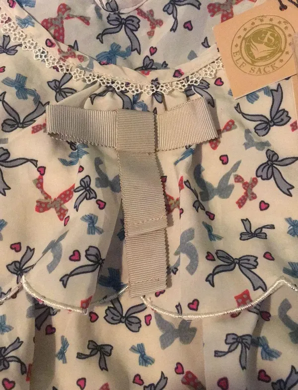 ELF SACK Beige Multi Bows Hearts Print Ruffled 3/4-Sleeve Blouse Top $70 NWT XL like M - L - Image 7
