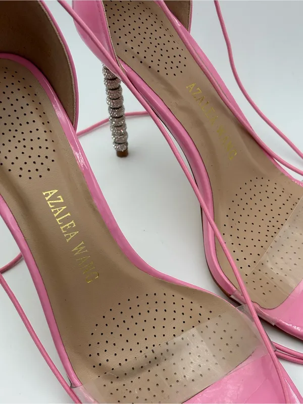 Azalea Wang Pink Lace-Up Crystal-Heel Sandals - Image 4