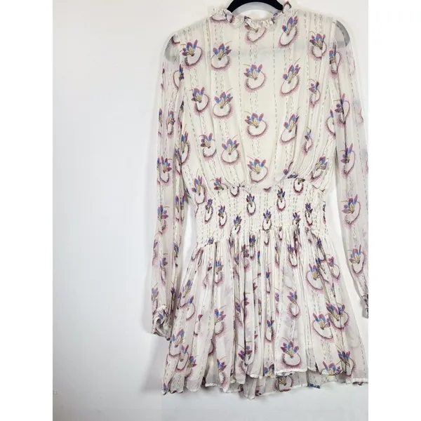Free People Mini Dress Beige Wild Horses Dreamcatcher V Neck Smocked Medium - Image 9