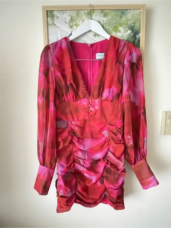 Runaway Lizbeth Ruched Long Sleeve Mini Floral Dress Size Small US 4 Hello Molly - Image 5