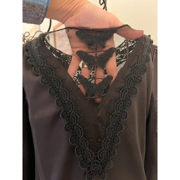 Witchy Goth Whimsy Victorian ‎ Steampunk Black Lace Leather Top S Cosplay - Image 6