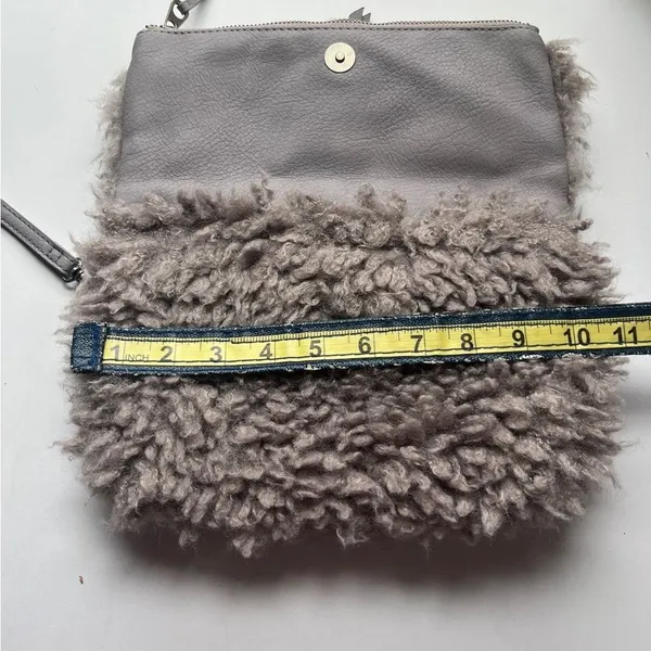 Elegant Taupe Grey Faux Fur Clutch Purse - Image 7