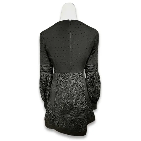 Bardot Mini Dress Black Lace Bell Sleeve V Neck Romantic Boho XS/4 NWOT Cocktail - Image 6