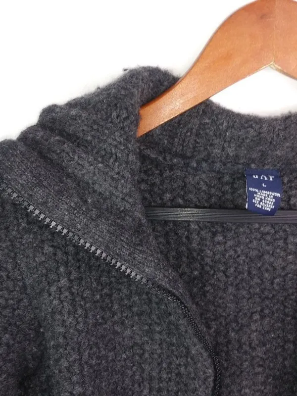 GAP L Thick Lambswool Zip Front Sweater in Charcoal Gray - Image 4
