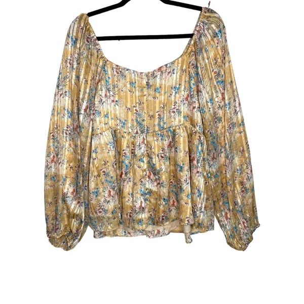 Mittoshop Gold Floral Boho Festival babydoll Long sleeve top Large‎ Metallic - Image 2