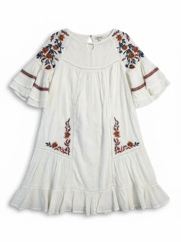 Free People Tunic Dress Womens XS Ivory NEW Embroidered Boho Ruffle - Image 5