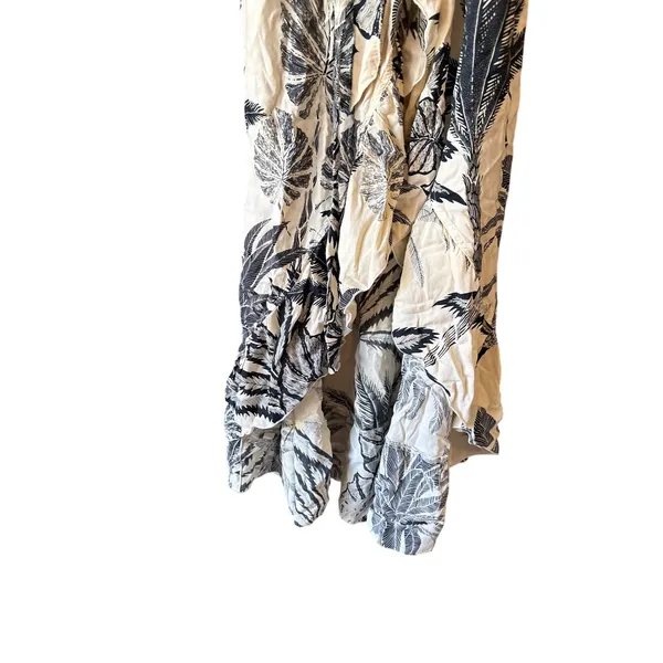 Tropical Palm Print Wrap Dress Cream Black Ruffle High Low Midi Small‎ - Image 8