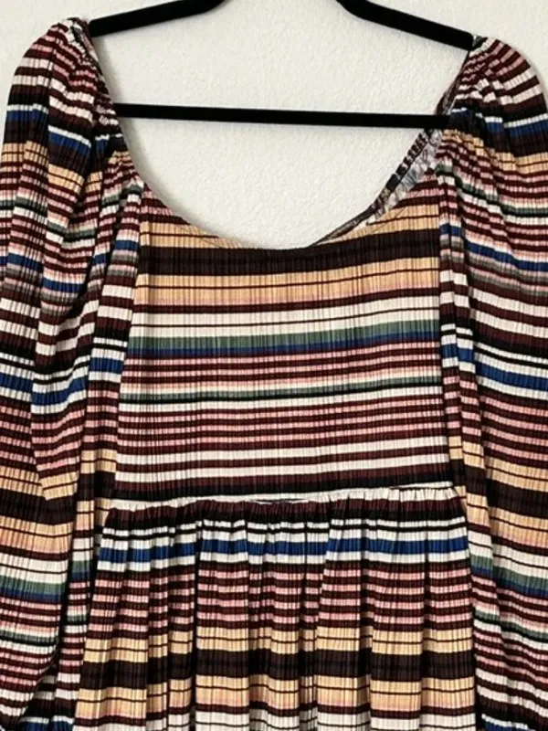 Zara Striped Babydoll Mini Dress Puff Sleeve Earthy Artsy‎ Festival Boho Medium - Image 11