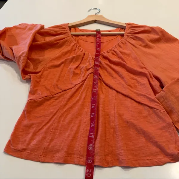 Anthropologie Orange V-Neck Puff Sleeve‎ Boho Cotton Top Size Medium - Image 5