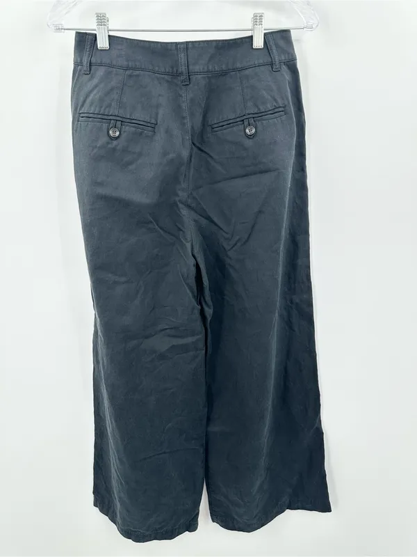 Madewell Women's Black Linen Blend Wide Leg Pleated Trouser Pants Size 6P - Image 2