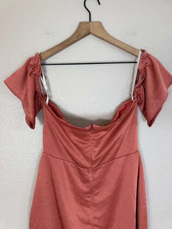 Superdown x Revolve Tammie Off The Shoulder Mini Dress in Rust Satin Large $68 - Image 10