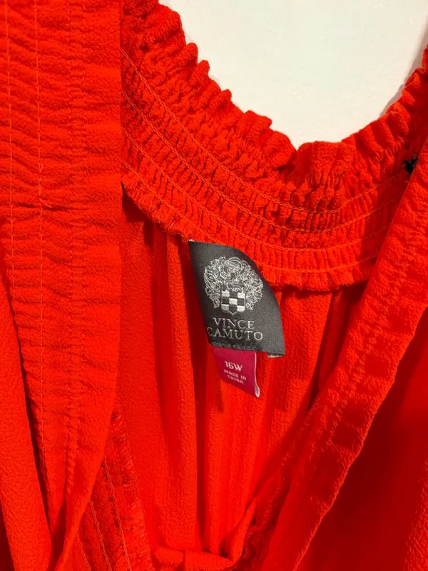 Vince Camuto Red Smocked V-Neck Tiered Mini Dress - Image 4