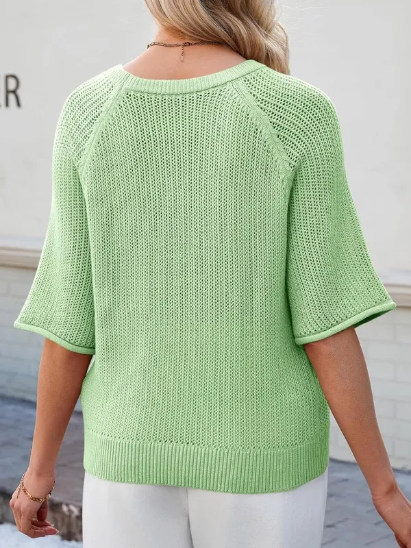 Saodimallsu Womens Short Sleeve Sweaters Crochet Knit Green. Size S - Image 4