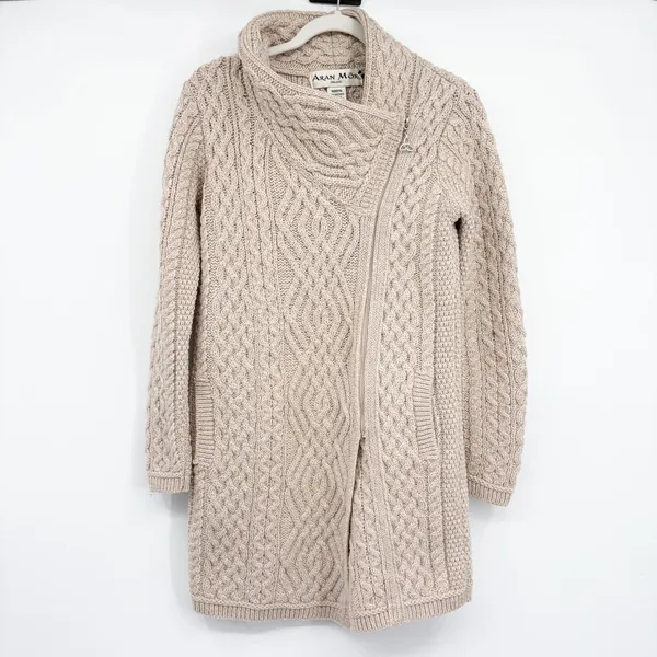 Aran‎ Mor Womens Merino Wool Irish Cable Knit Side Zip Coatigan Sweater Size S - Image 3