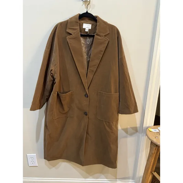 The Korner Anthropologie Chore Utility‎ Barn Long Velvet Coat Size 8 Oversized - Image 3