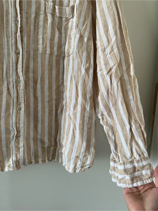 Universal Threads Linen Blend Tan White Striped Button Down Shirt XXL Coastal - Image 4
