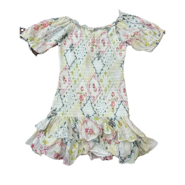 Loveshackfancy RARE Cottagecore Ruffled White Violet Mini Dress in Magic Light - Image 10