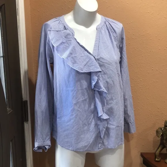 Ann Taylor loft blue striped button up blouse - Image 3