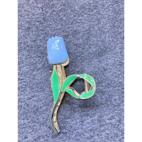 Gold Tone Blue Tulip Flower Claw Clip‎ Hair Accessory Women - Image 4