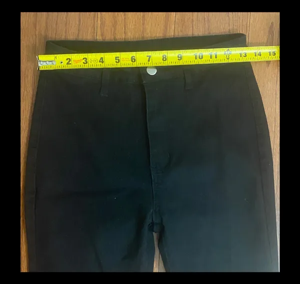 Black high rise rugged jeans- Size Small -Tall. gently warn& are in excellent condition. measurements approximately 13” waste x 44” long x 10” rise. Non smoking home. priced to sell at as is condition. Don’t like my price, make reasonable offer! And thank you for checking my closet. - Image 9