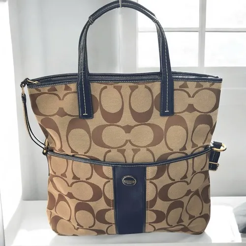 COACH Crossbody‎ Signature Foldover - Khaki/Navy F23304 Jacquard Tote - Image 2