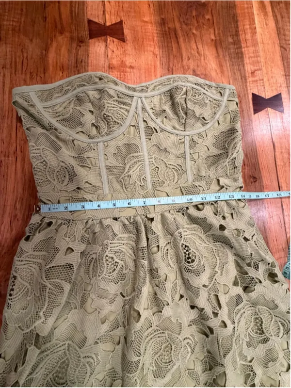 Glam Sage Green Lace Corset Maxi Dress Strapless Cutout Crochet Floral XL Summer - Image 8