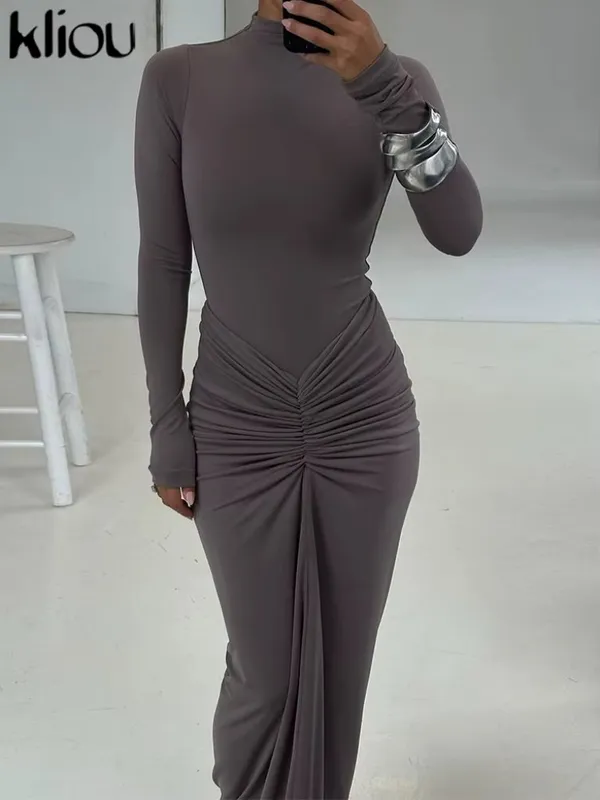Coffee Elegant Women's Ruched Slim Waist Dress Size: M NEW - Image 4