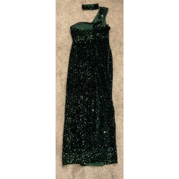 Double Crzy Emerald Green Sequin One-Shoulder Prom Formal Gown, sz S - Image 10
